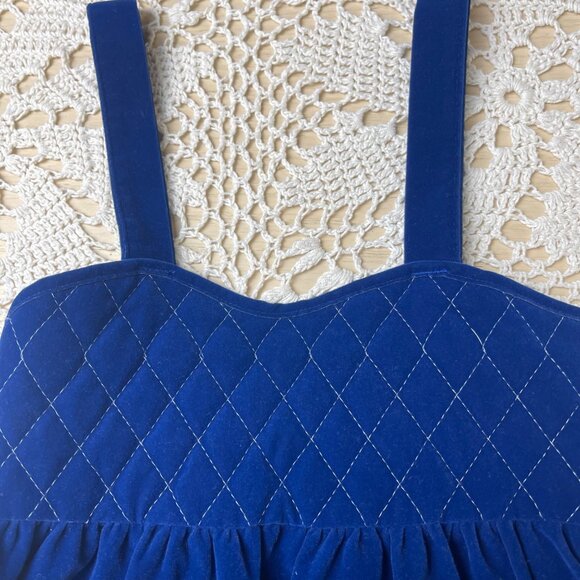 Vintage 1980s Cuddle Teen Girls 6 Years Blue Quilted Velvet Tunic Short Dress - Picture 2 of 5